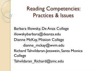 Reading Competencies: Practices &amp; Issues