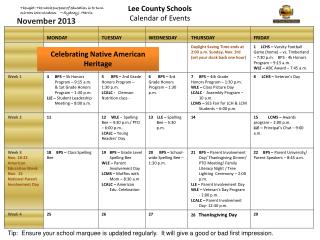 Lee County Schools Calendar of Events