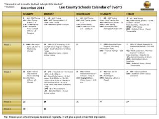 Lee County Schools Calendar of Events