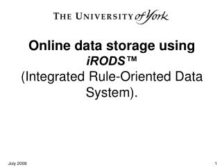 Online data storage using iRODS™ (Integrated Rule-Oriented Data System).