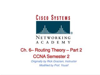 Ch. 6– Routing Theory – Part 2 CCNA Semester 2 Originally by Rick Graziani, Instructor