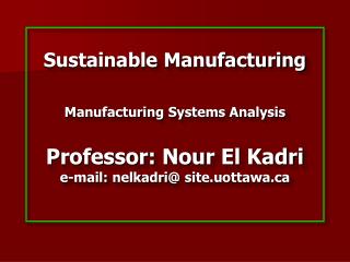 Sustainable Manufacturing