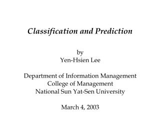 Classification and Prediction