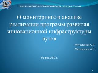 О мониторинге и анализе реализации программ развития инновационной инфраструктуры вузов