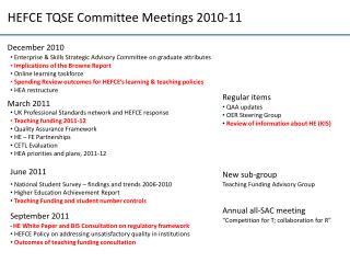 HEFCE TQSE Committee Meetings 2010-11
