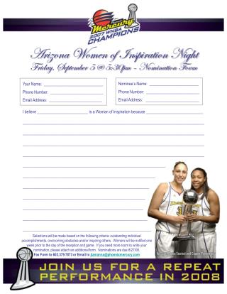 Arizona Women of Inspiration Night Friday, September 5 @ 5:30pm – Nomination Form