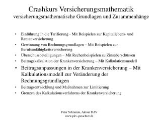 Crashkurs Versicherungsmathematik versicherungsmathematische Grundlagen und Zusammenhänge