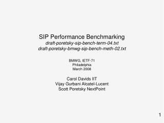 SIP Performance Benchmarking draft-poretsky-sip-bench-term-04.txt