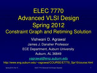 ELEC 7770 Advanced VLSI Design Spring 2012 Constraint Graph and Retiming Solution