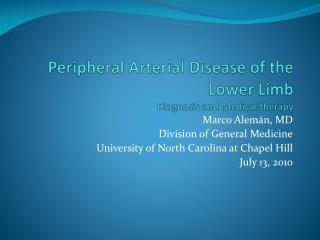 Peripheral Arterial Disease of the Lower Limb Diagnosis and Medical therapy