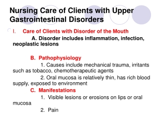 Nursing Care of Clients with Upper Gastrointestinal Disorders