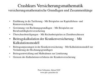 Crashkurs Versicherungsmathematik versicherungsmathematische Grundlagen und Zusammenhänge