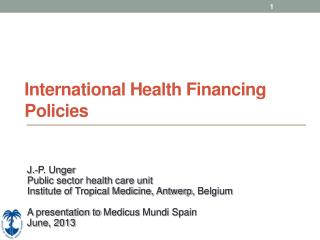 International Health Financing Policies