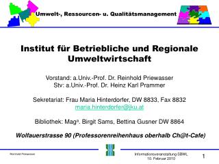 Institut für Betriebliche und Regionale Umweltwirtschaft