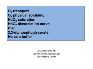 Dusan Hanidziar, MD Department of Anesthesiology Tufts Medical Center