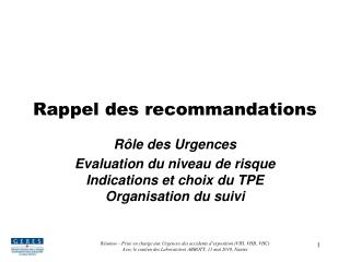 Rappel des recommandations