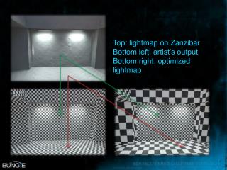 Top: lightmap on Zanzibar Bottom left: artist’s output Bottom right: optimized lightmap