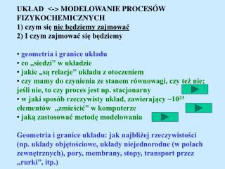 UKŁAD &lt;-&gt; MODELOWANIE PROCESÓW FIZYKOCHEMICZNYCH 1) czym się nie będziemy zajmować