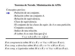 Teorema de Nerode. Minimización de AFDs