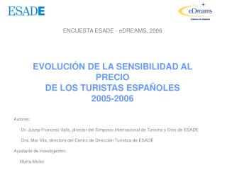 ENCUESTA ESADE - eDREAMS, 2006 EVOLUCIÓN DE LA SENSIBILIDAD AL PRECIO DE LOS TURISTAS ESPAÑOLES
