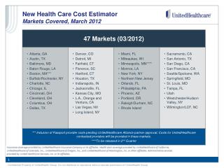 New Health Care Cost Estimator Markets Covered, March 2012
