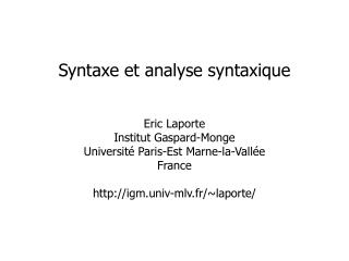 Syntaxe et analyse syntaxique