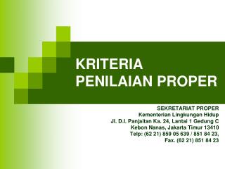 KRITERIA PENILAIAN PROPER