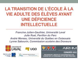 La transition de l’école à la vie adulte des élèves ayant une déficience intellectuelle
