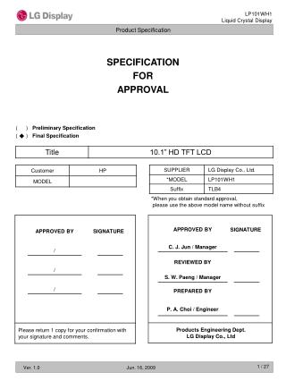 SPECIFICATION FOR APPROVAL