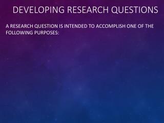 Developing Research Questions