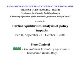 FAO - GOVERNMENT OF ITALY COOPERATIVE PROGRAMME PROJECT GCP/SYR/006/ITA – Phase II