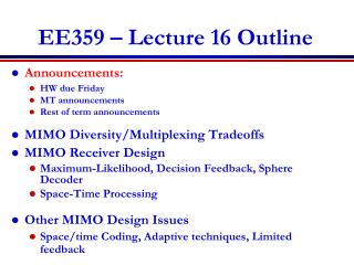 EE359 – Lecture 16 Outline