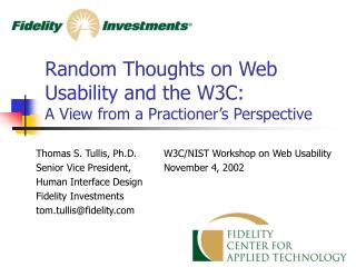 Random Thoughts on Web Usability and the W3C: A View from a Practioner’s Perspective