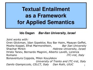 Textual Entailment as a Framework for Applied Semantics