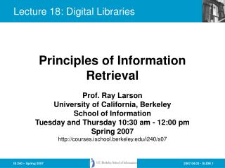 Lecture 18: Digital Libraries