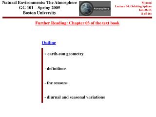 Natural Environments: The Atmosphere GG 101 – Spring 2005 Boston University