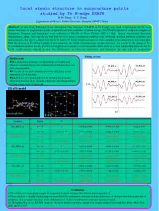 Local atomic structure in acupuncture points studied by Fe K -edge EXAFS