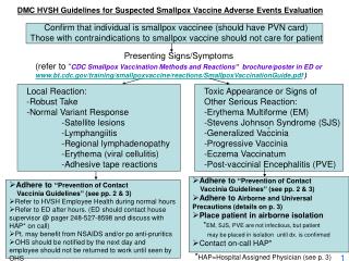 DMC HVSH Guidelines for Suspected Smallpox Vaccine Adverse Events Evaluation