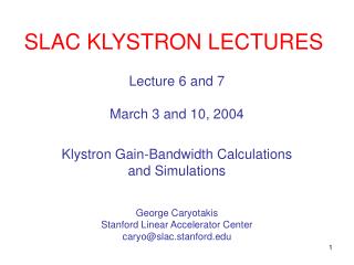 SLAC KLYSTRON LECTURES