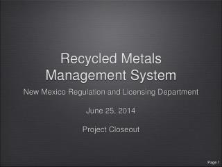 Recycled Metals Management System