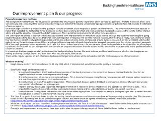 Our improvement plan &amp; our progress