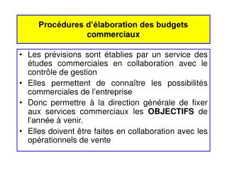 Procédures d’élaboration des budgets commerciaux