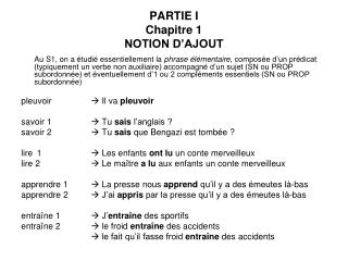 PARTIE I Chapitre 1 NOTION D’AJOUT