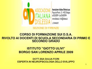 SEZIONE DI FIRENZE CORSO DI FORMAZIONE SUI D.S.A.