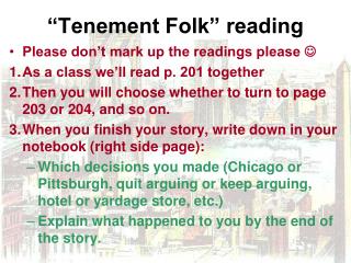 “Tenement Folk” reading