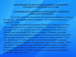 ИНФОРМАЦИЯ ОБ ИСПОЛНЕНИИ БЮДЖЕТА СУХОВСКОГО СЕЛЬСКОГО ПОСЕЛЕНИЯ В 2012 ГОДУ