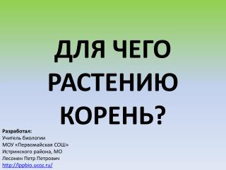 Разработал: Учитель биологии МОУ «Первомайская СОШ» Истринского района, МО Лесонен Петр Петрович