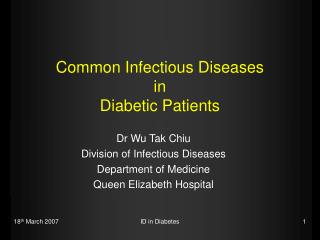Common Infectious Diseases in Diabetic Patients