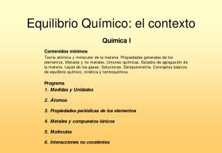 Equilibrio Químico: el contexto