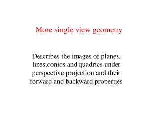 More single view geometry